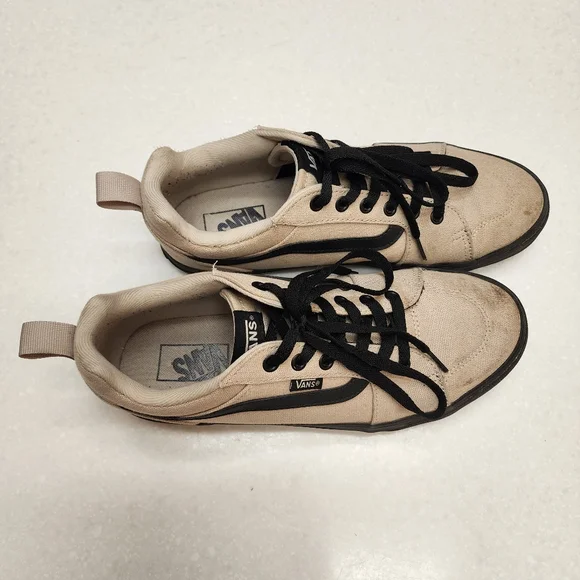 Mens Vans Filmore Beige Taupe Canvas Low-Top Sneakers with Black Accents Size 9 - Picture 2 of 8